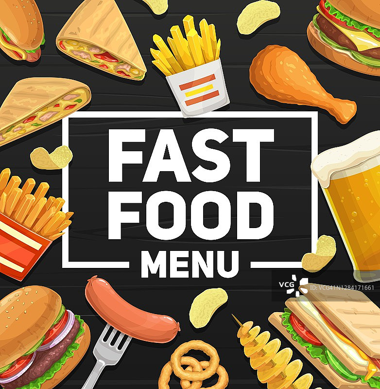 快餐餐饮和零食菜单矢量海报图片素材