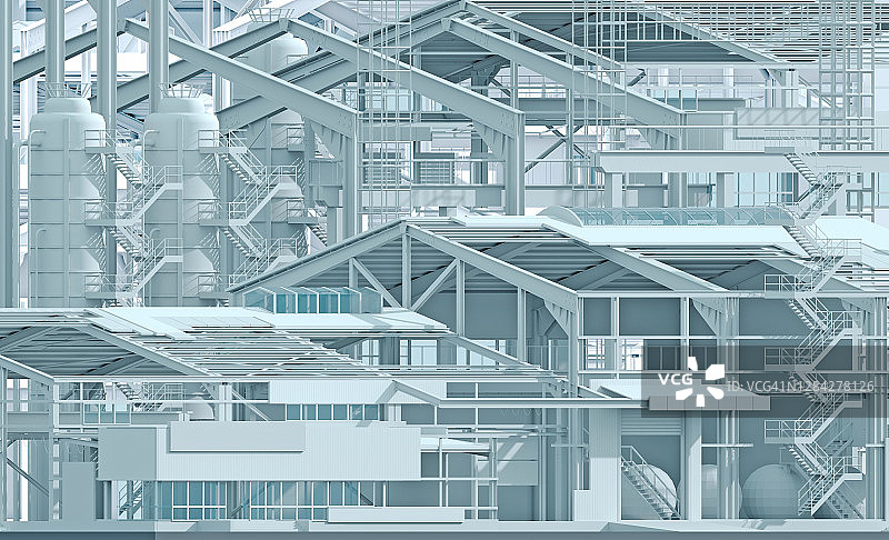 概念背景建筑工厂行业和线框图片素材