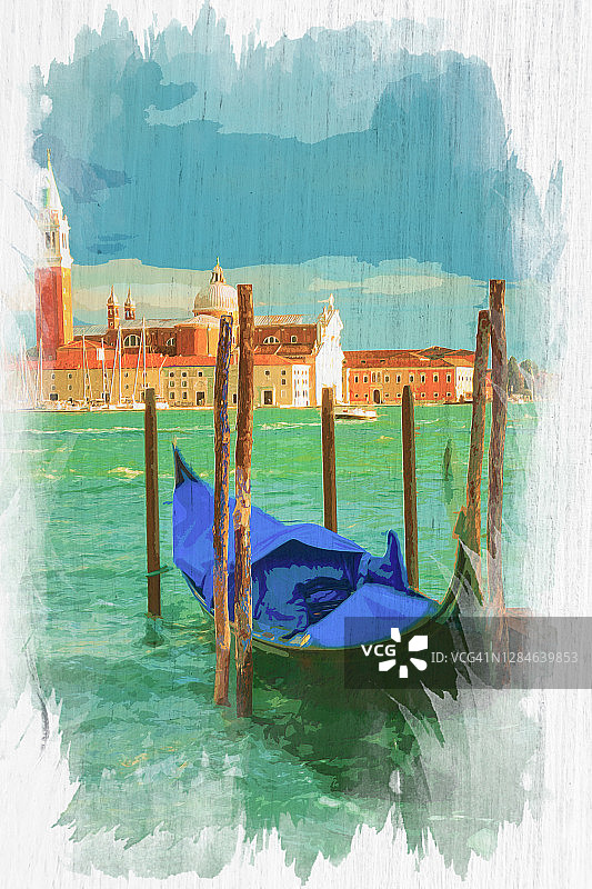 有贡多拉的大运河，威尼斯，水彩画图片素材