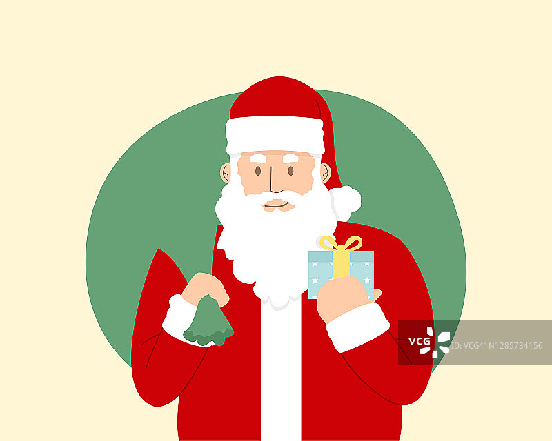 圣诞老人与礼盒，圣诞概念和新年概念，扁平人物设计图片素材