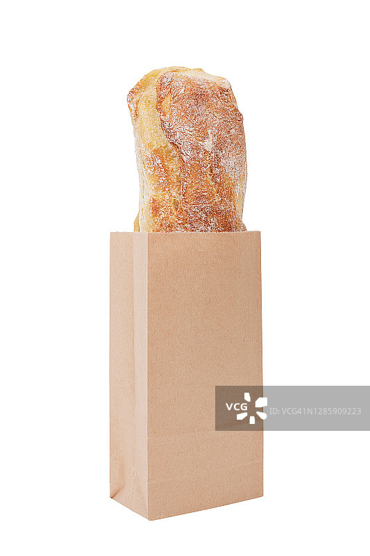法棍面包在纸袋孤立在白色背景图片素材