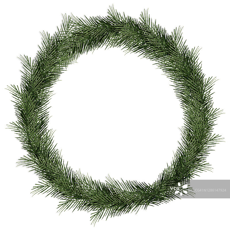 简单的圣诞花环与冷杉树枝孤立在白色，水彩冬季插图与绿色的花环装饰圣诞问候和设计图片素材