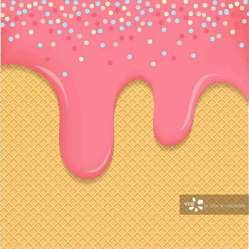 流动冰淇淋上的晶圆纹理甜食物矢量背景设计EPS10。图片素材