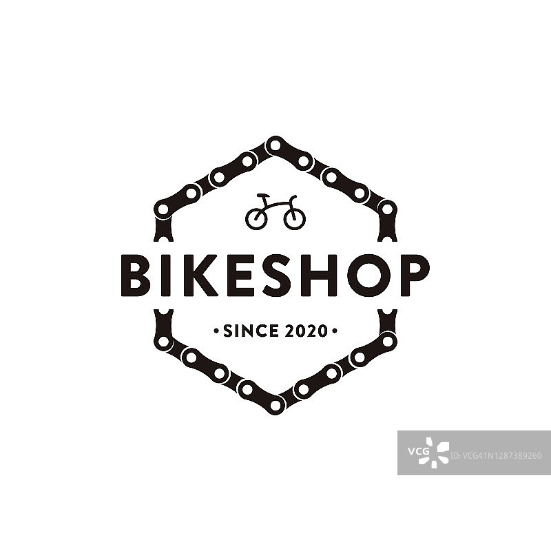 极简主义徽章徽章自行车，自行车，自行车商店，自行车俱乐部图标矢量插图链和抽象的自行车概念。图片素材