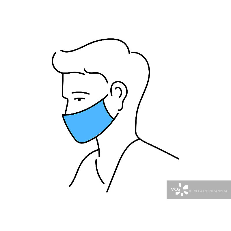 男人戴着一个保护面具矢量插图在一个平坦的风格图片素材