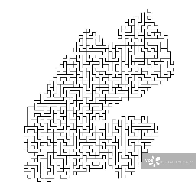 吉布提地图由黑色方格迷宫图案构成。矢量插图。图片素材