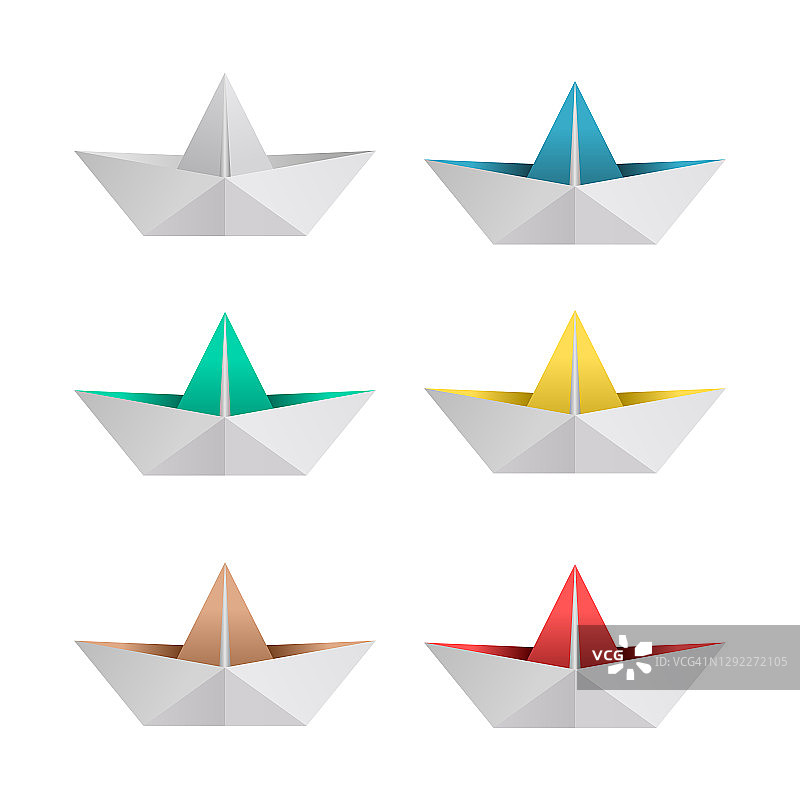 纸船。折纸船。收集六个折叠的纸船。图片素材