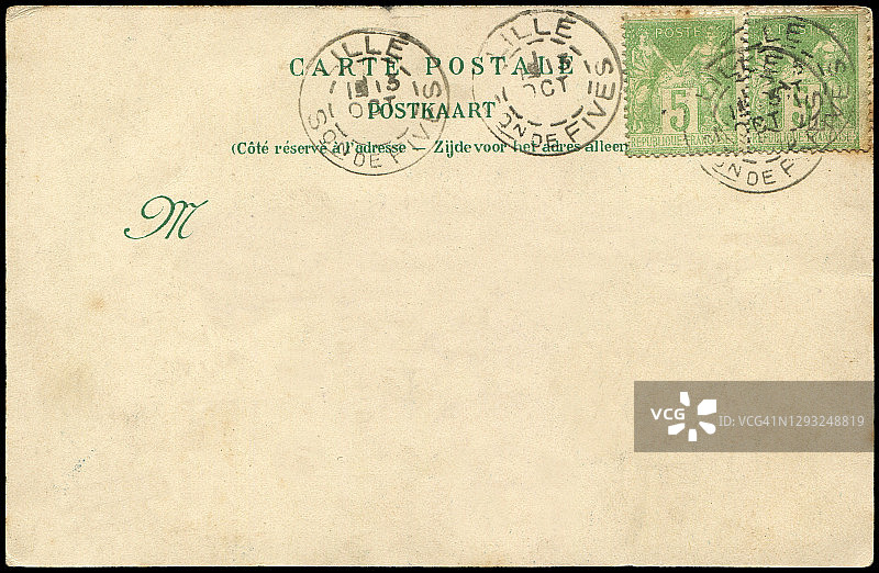 20世纪早期从法国里尔寄来的老式明信片，对于任何历史明信片通信的使用都是一个非常好的背景。图片素材