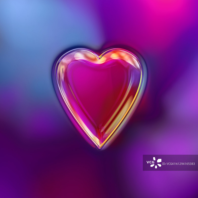 3D心形蓝粉色紫罗兰发光抽象背景。爱的情感情人节庆祝图片素材