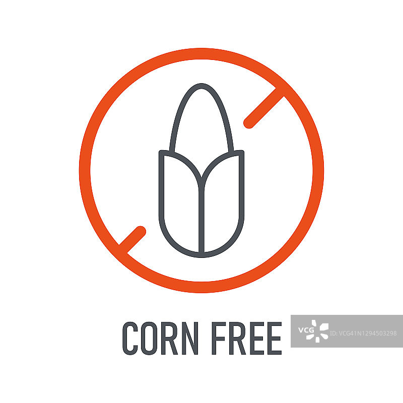 玉米是免费的。自然产品。过敏原。食物不耐受。电脑图标,标签。贴纸。矢量插图。图片素材