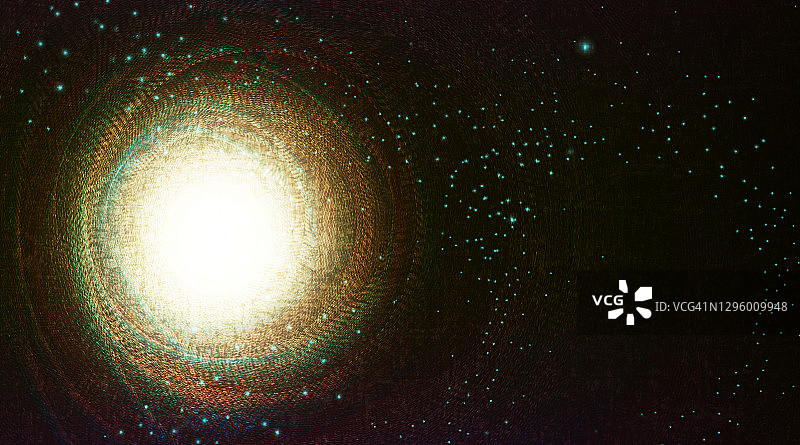 奇妙的黑洞与螺旋星系的宇宙背景。行星和物理概念设计，矢量插图。图片素材