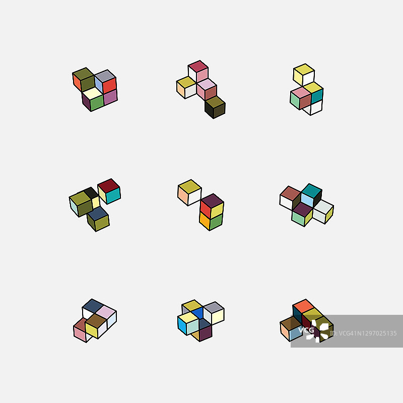 一套三维立方体模型图标的设计图片素材