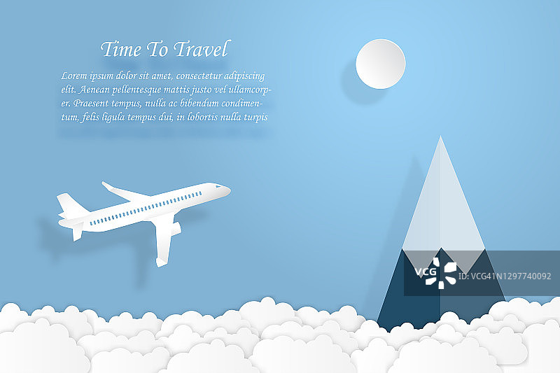 爱旅行的飞机用蓝天和云雾的航空运输概念复制空间为文本。矢量图图片素材