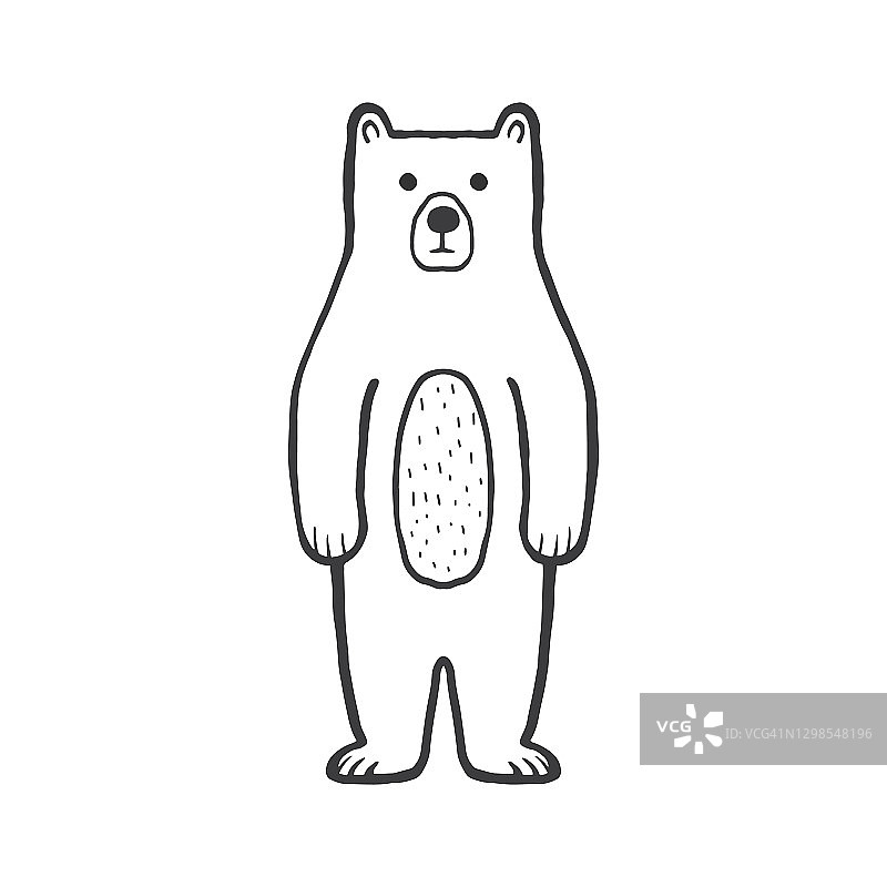 可爱的熊。有趣的小熊轮廓着色页的孩子。涂鸦，素描卡通人物的一只熊。手绘儿童印刷，矢量插图包装，织物，纺织品。幼稚地。图片素材