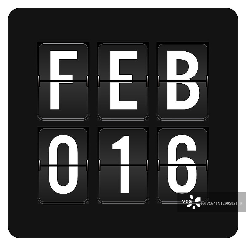 2月16日-每日日历和黑色翻转记分板数字计时器与日期图片素材