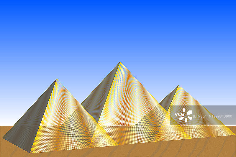 矢量插图的吉萨金字塔与金色的表面在沙漠下的蓝天。财富奢华概念图片素材