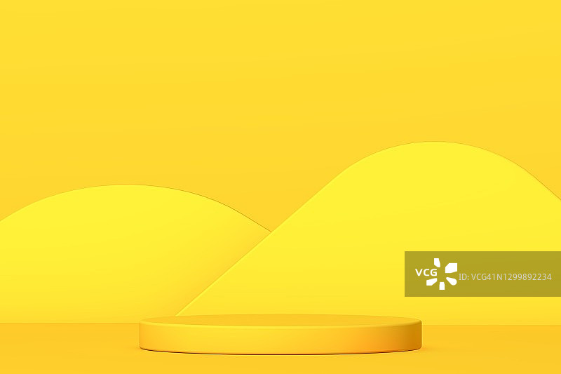 黄色领奖台和最小抽象背景，三维渲染几何形状，舞台上的奖项在现代网站。空产品站。图片素材