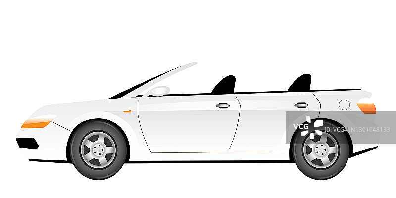 白色敞篷车卡通矢量插图。优雅的夏日轿车没有车顶平坦的色彩对象。豪华的运输工具。时尚的个人汽车隔离在白色背景图片素材