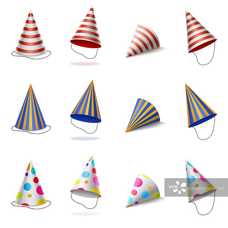 派对帽，带条纹和圆点的生日帽图片素材