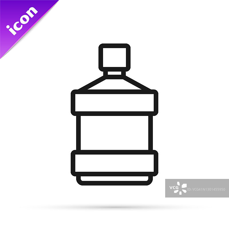 黑色线条:白色背景上独立的带有清水图标的大瓶子。冷却器的塑料容器。向量图片素材