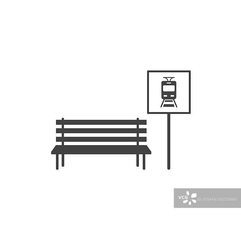 公交车站矢量图标上的白色孤立背景。图层分组便于编辑插图。为你的设计。图片素材