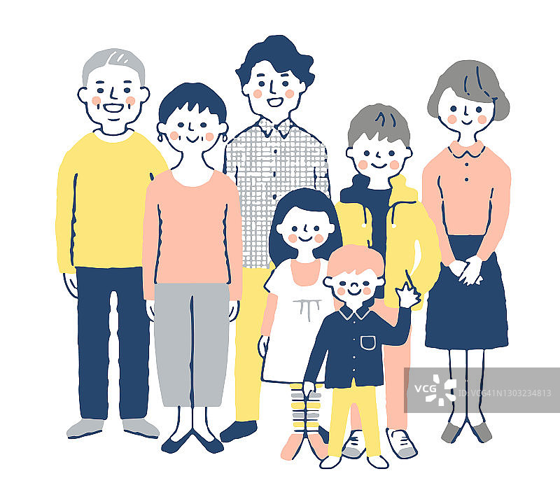 插图第三代家庭，7人图片素材