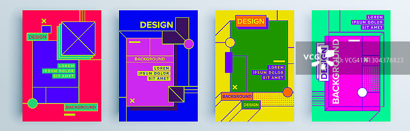 现代抽象封面集，最小封面设计。彩色几何背景，矢量插图。图片素材