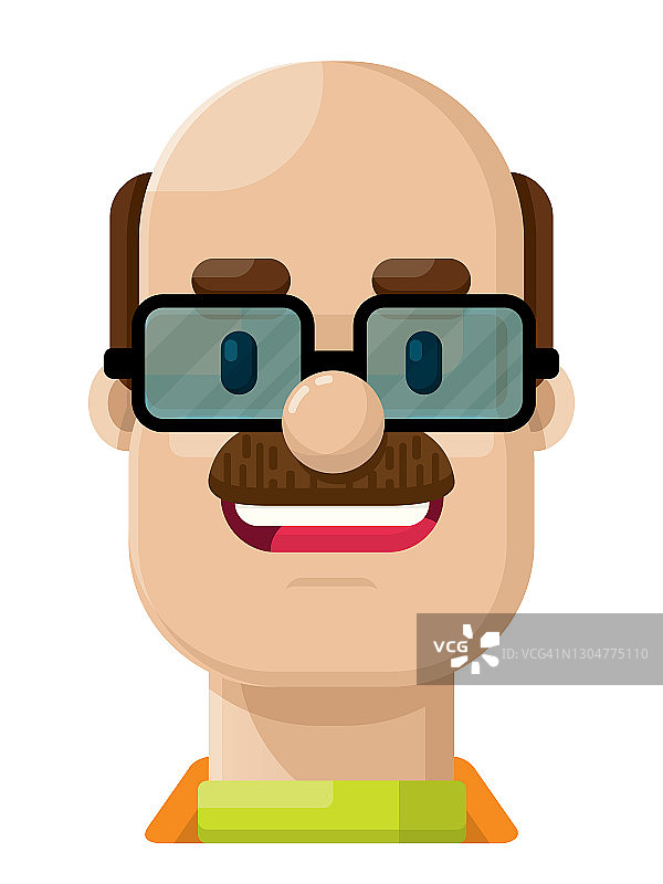 快乐的成年人戴着胡子和眼镜平面矢量插图图标阿凡达图片素材