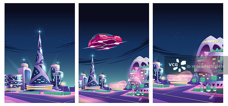 未来夜市未来建筑飞行汽车图片素材