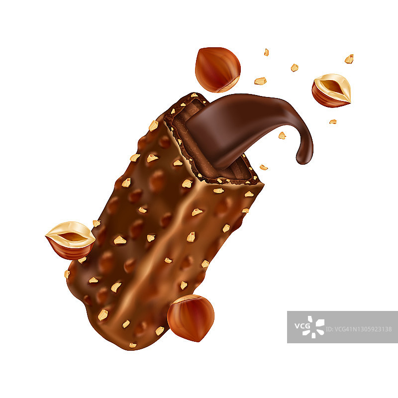 榛子和焦糖的甜巧克力棒图片素材