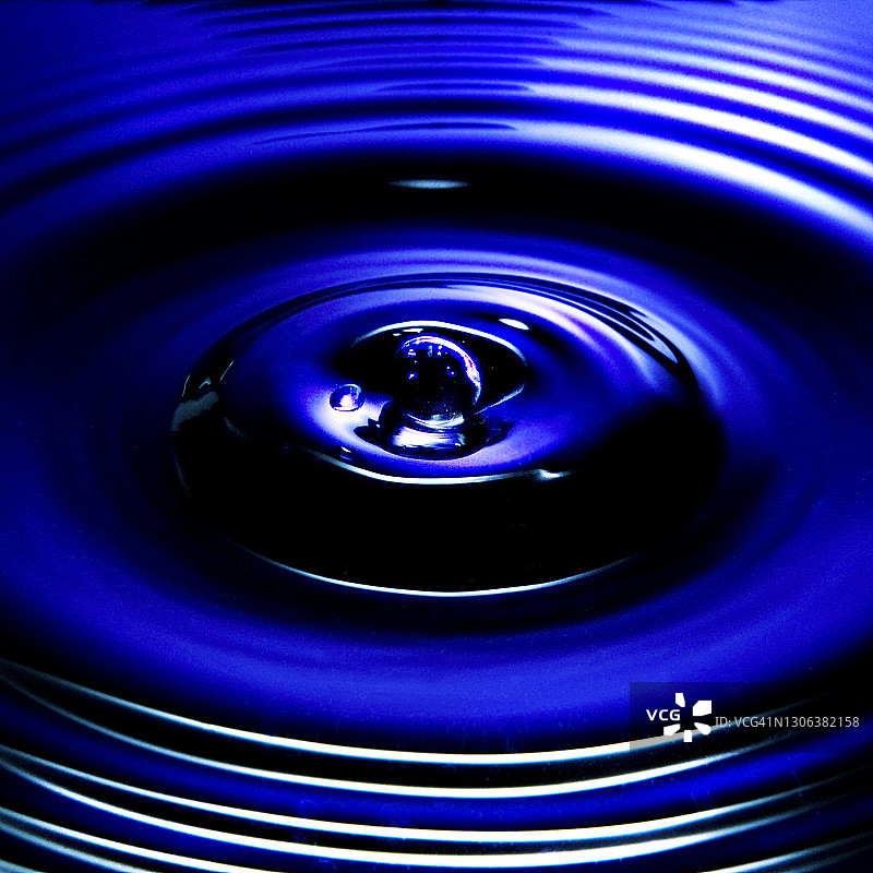 蓝色的水滴带着水的涟漪图片素材
