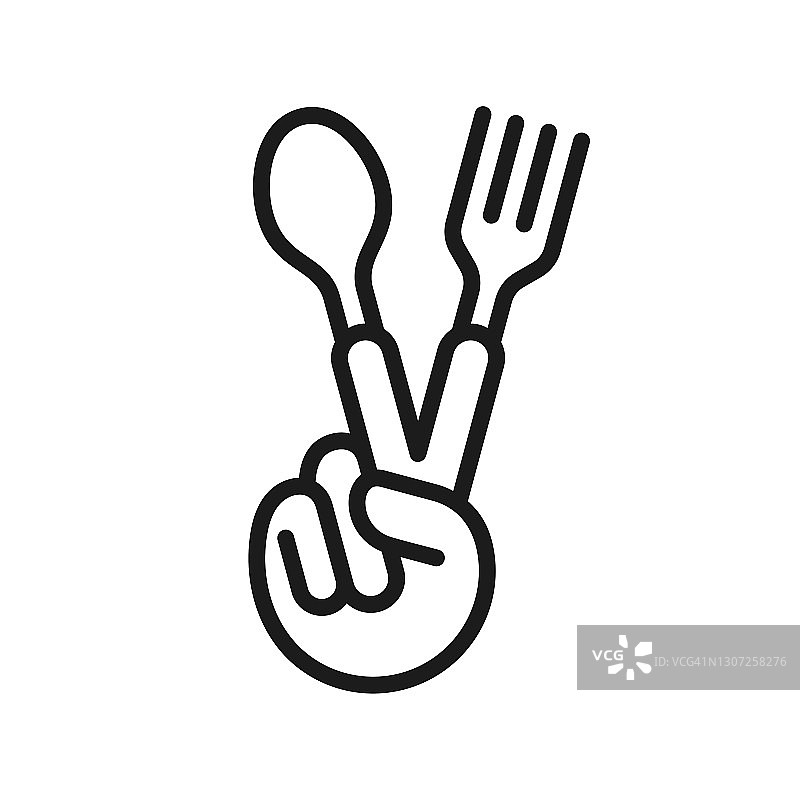 用叉子和勺子做和平手势图片素材