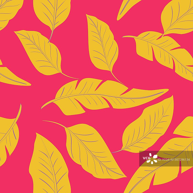 粉红色背景上的黄色棕榈叶图片素材