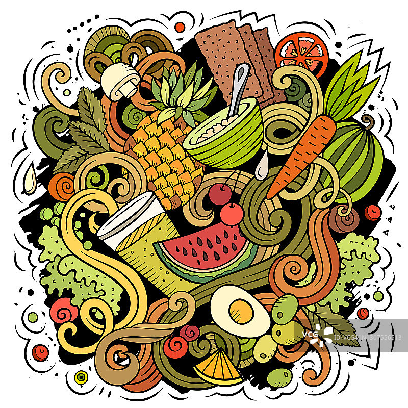 卡通矢量涂鸦减肥食品插图图片素材
