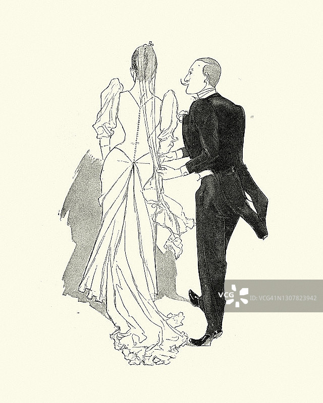 维多利亚时代的新娘和新郎，19世纪90年代图片素材