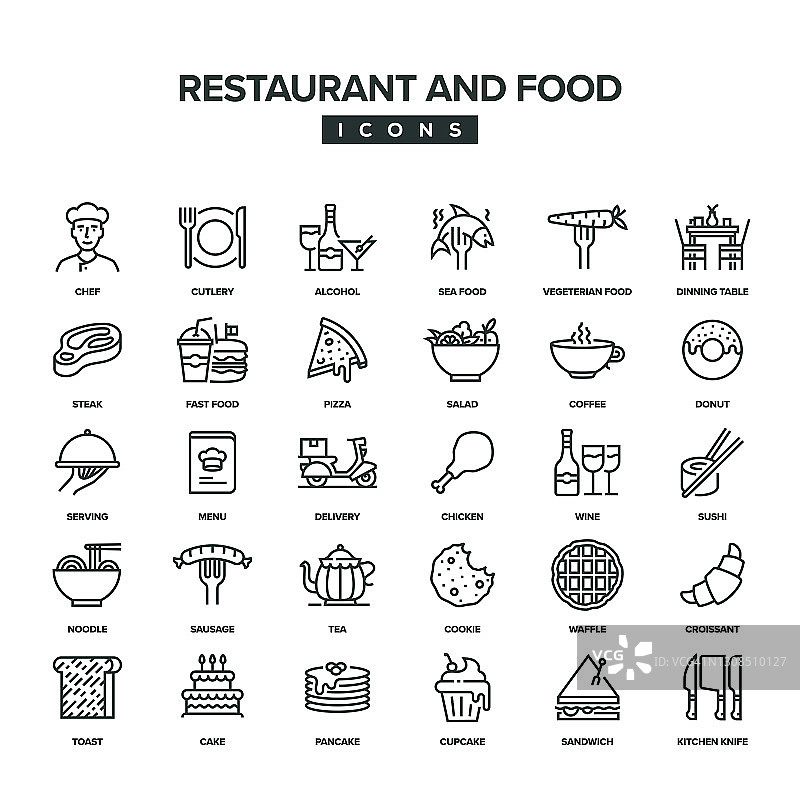 餐厅和食品线图标设置图片素材