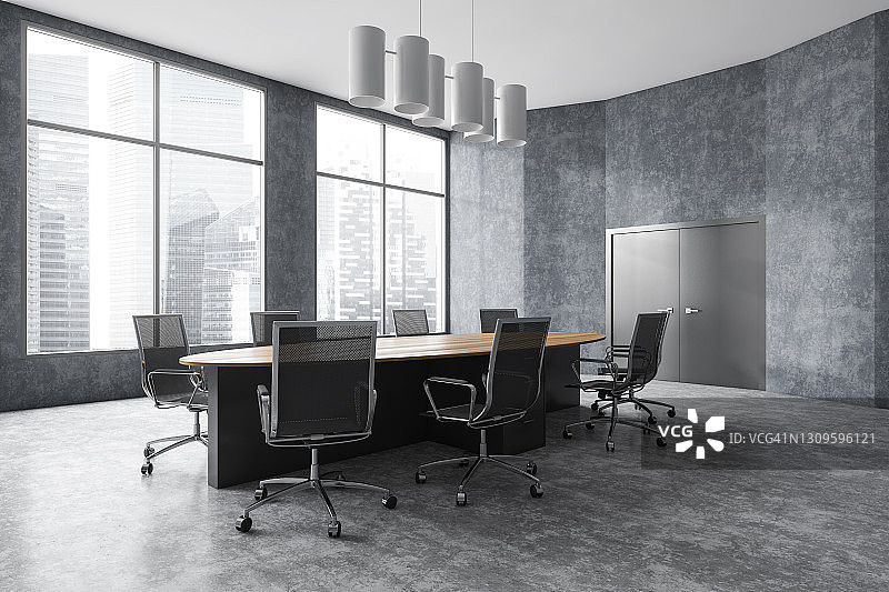 灰色大理石会议室，现代家具和窗户图片素材