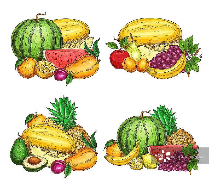 水果农场收获草图手绘矢量图片素材