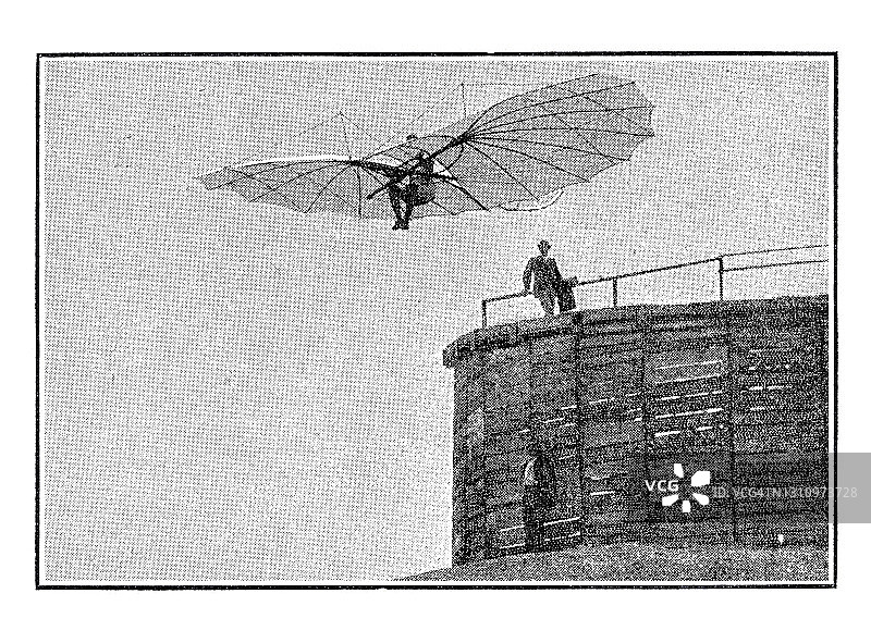 奥托·利连塔尔1893年在德国首次驾驶飞行器飞行图片素材