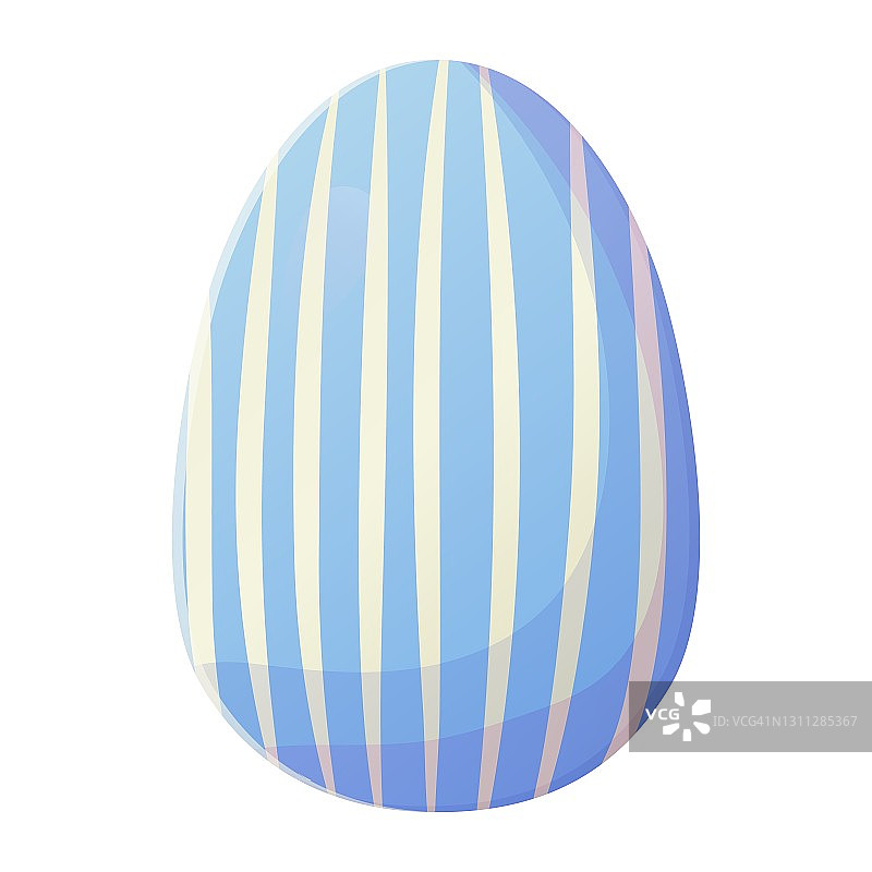 可爱的逼真的复活节彩蛋涂上蓝白线。可以用作复活节狩猎元素的网页横幅，海报和网页。图片素材