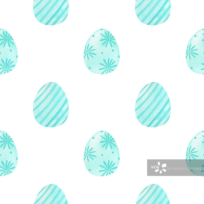水彩无缝图案与复活节彩蛋在浅蓝色的颜色图片素材