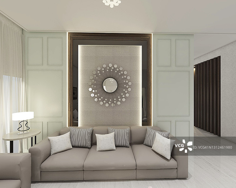 斯堪的纳维亚风格的客厅设计，舒适的沙发图片素材