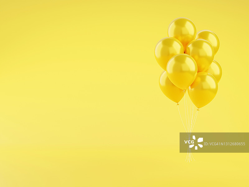 黄色光滑的气球3d渲染插图的背景与复制空间。图片素材