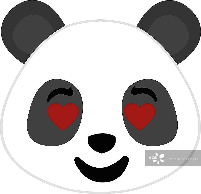 矢量emoticon插图卡通的熊猫的头与表达的爱和心形的眼睛图片素材