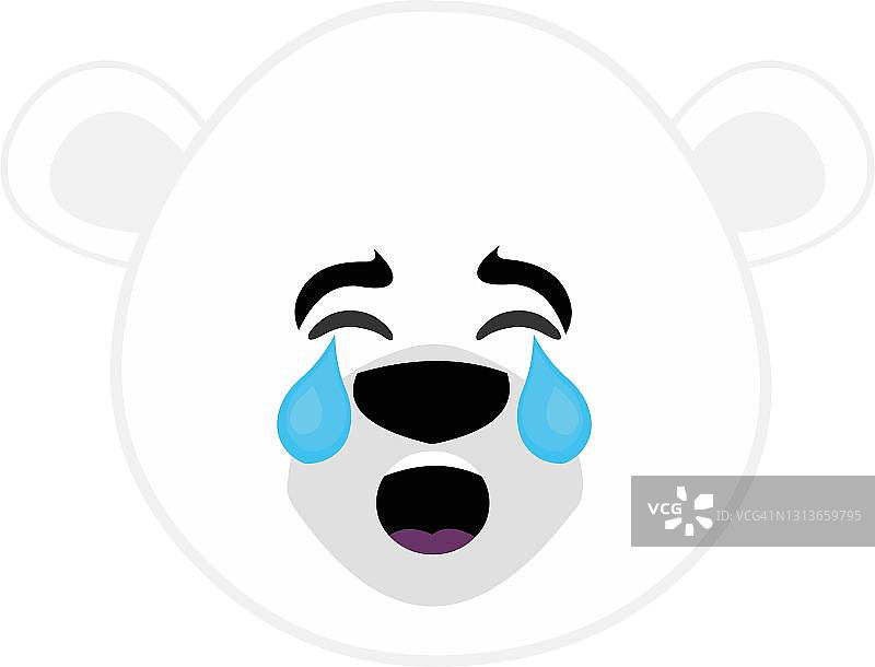 矢量emoticon插图卡通的北极熊的头与悲伤的表情和哭泣与他的眼睛关闭和眼泪在他的脸上图片素材
