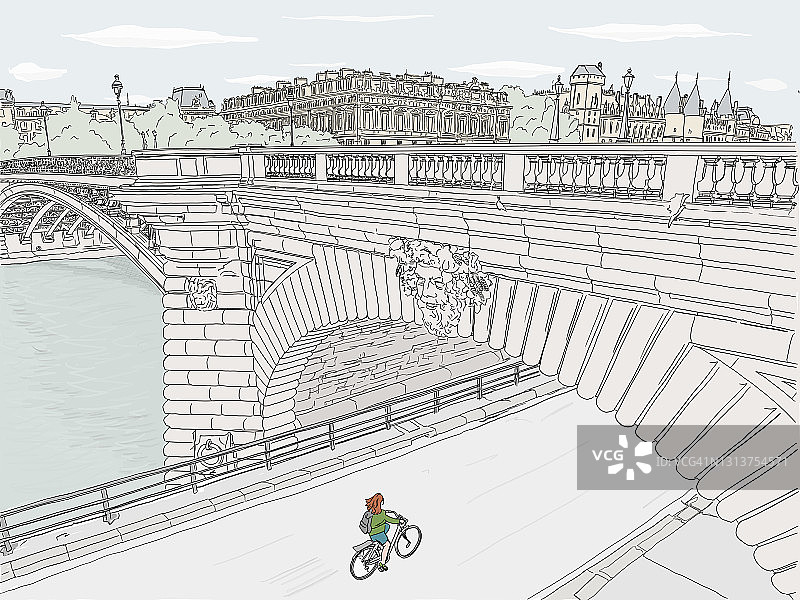 巴黎桥自行车插图图片素材
