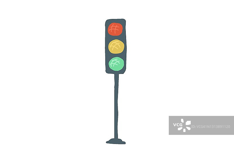 道路交通信号灯。风格卡通简单的手绘。矢量插图。图片素材