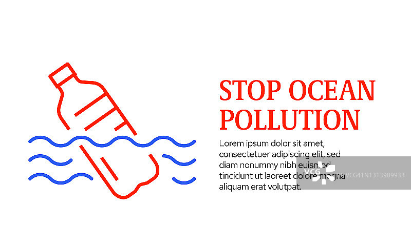 停止海洋污染概念，矢量线图标模板设计图片素材