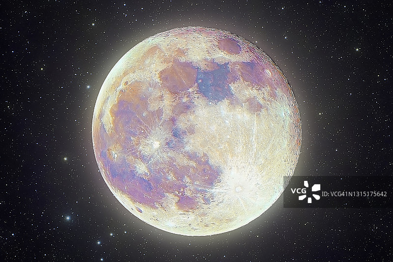 “超级月亮”粉色月亮映衬着星星的背景图片素材