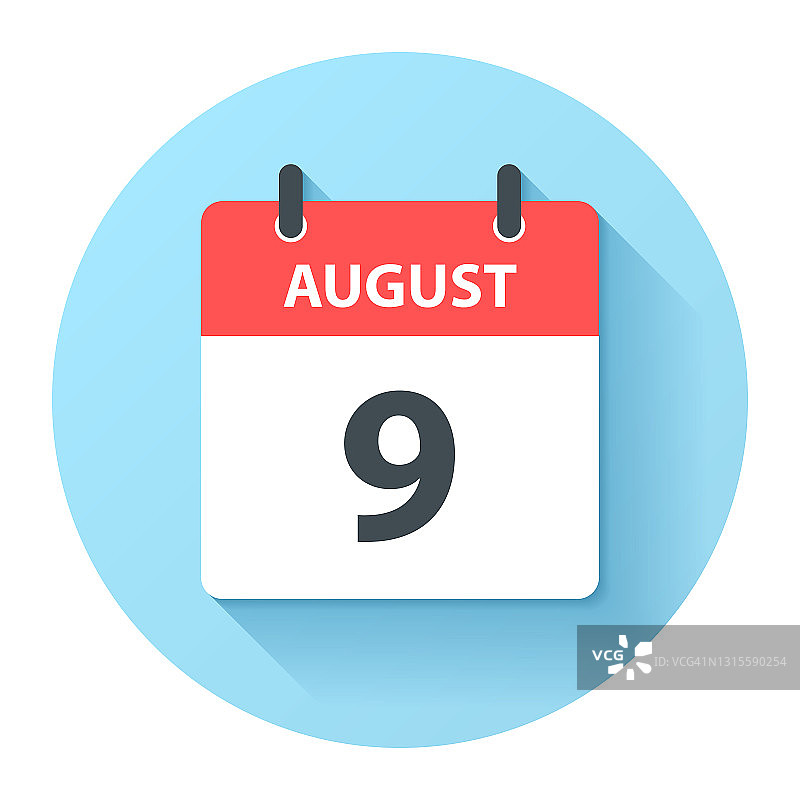 8月9日-圆日日历图标在平面设计风格图片素材